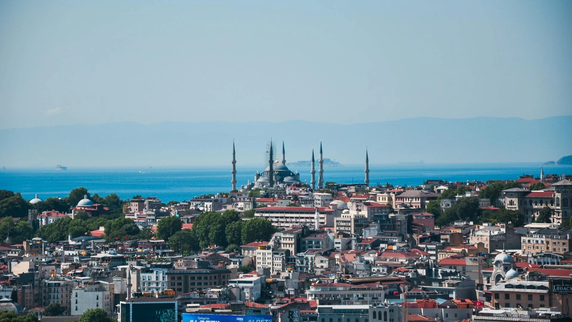 Hagia Sophia and Blue Mosque illuminated at dusk in Istanbul